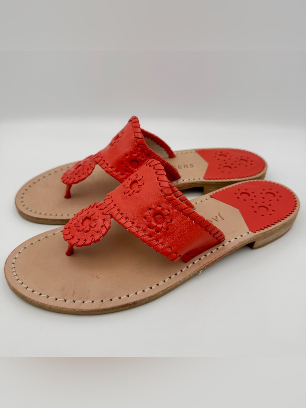 Jack Rogers Original Jacks Coral Red Thong Sandals Women Size 8.5